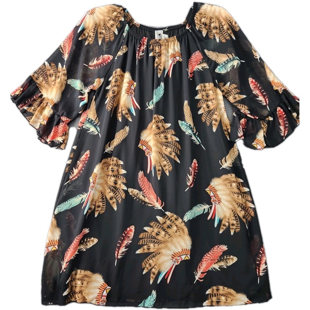 R. Rouge‎ Dress Indian Feathers Cowgirl Western Rustic Boho Chic Flowy Sz S NWT